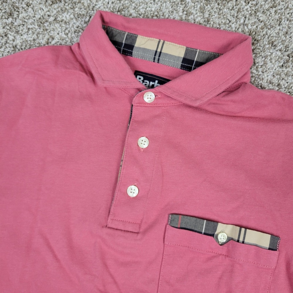 Barbour Mens Small Solid Salmon Stretch Knit Polo Short Sleeve